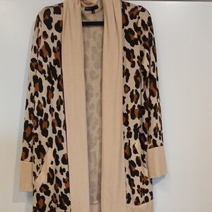 Gibson Animal Print Cardigan in Tan and Brown